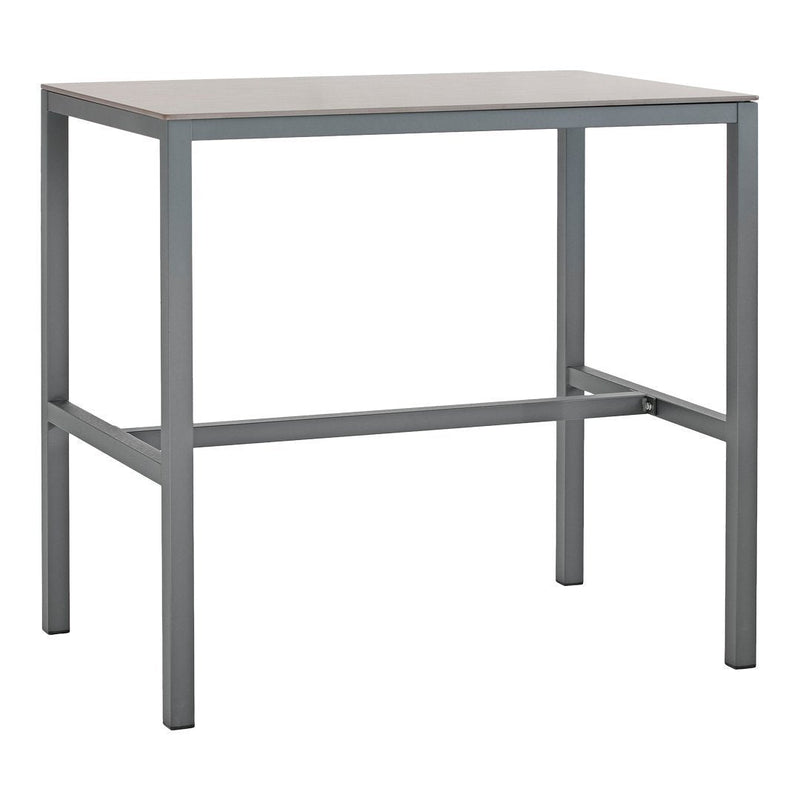Modern gray metal bar table with a simple, sleek design and a smooth surface, perfect for contemporary spaces.