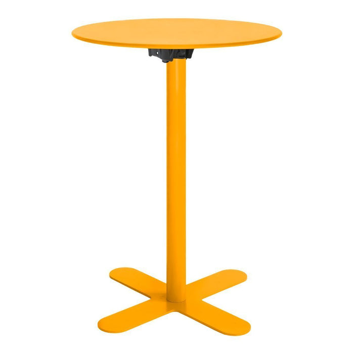 Bright yellow round bar table with a sleek design and sturdy base, perfect for modern spaces.