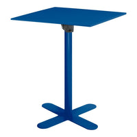 Blue square table with a sleek design, featuring a solid color and modern finish, perfect for any outdoor setting.