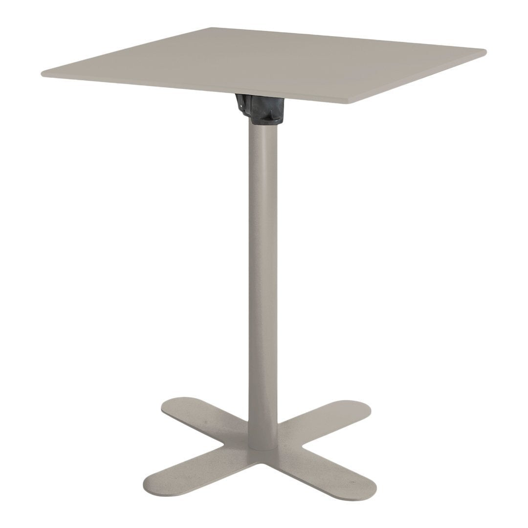 Square pedestal table in soft beige with a sleek, minimalist design and sturdy base. Ideal for modern decor.