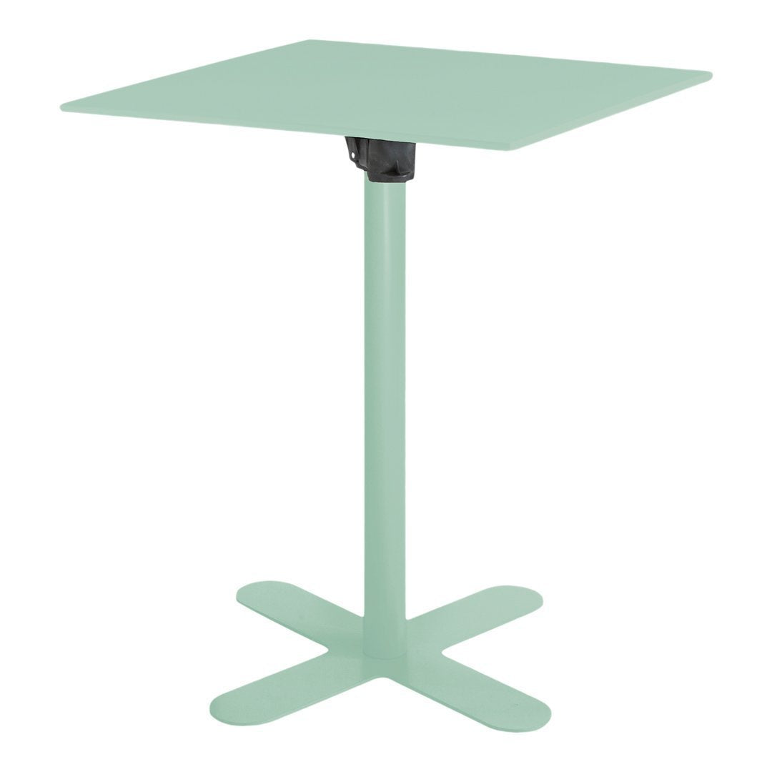 Mint green square table with a sleek design and a minimalist black base, perfect for modern decor.