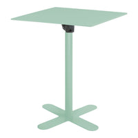Mint green square table with a sleek design and a minimalist black base, perfect for modern decor.