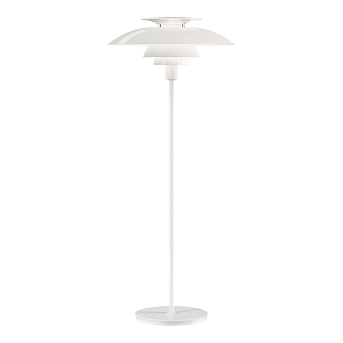 White lamp with a layered, modern design and smooth finish, perfect for contemporary home decor.