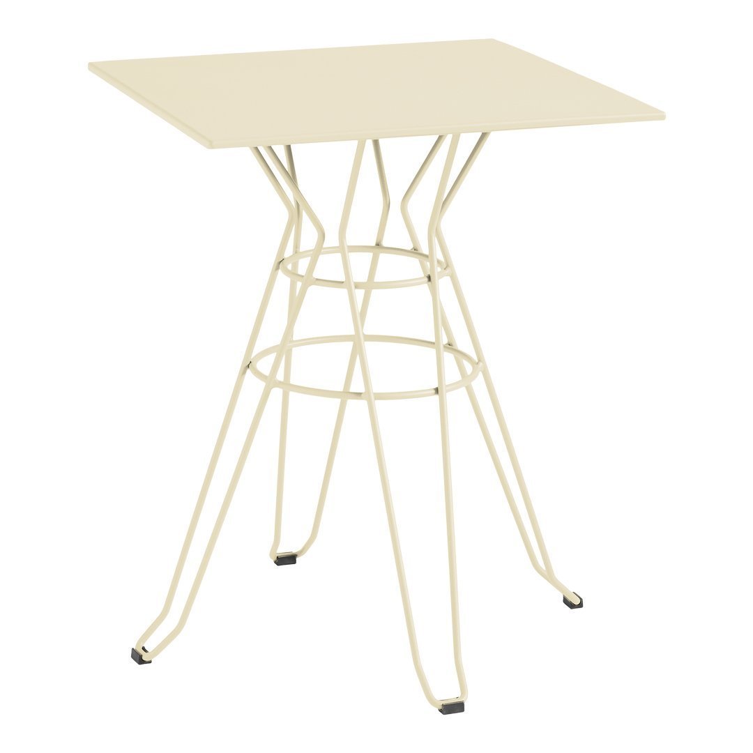 Cream-colored square table with a geometric metal base and clean lines, perfect for modern decor.