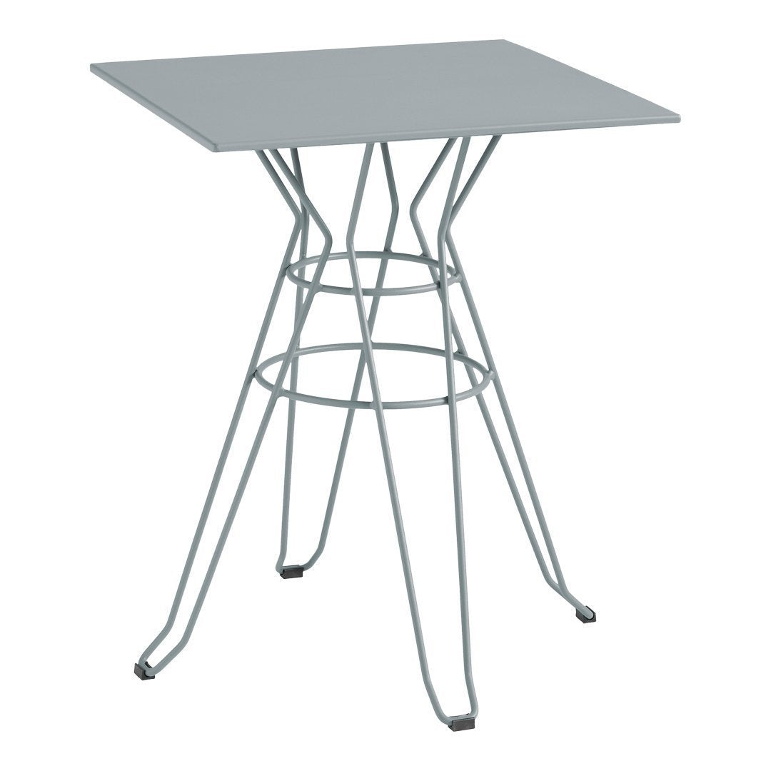 Light gray square table with a modern wire base, featuring a sleek and minimal design. Ideal for contemporary decor.