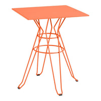 Bright orange square table with a geometric wire frame design, perfect for modern decor.