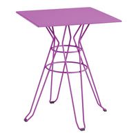 Purple square table with a geometric wire base, perfect for modern decor.