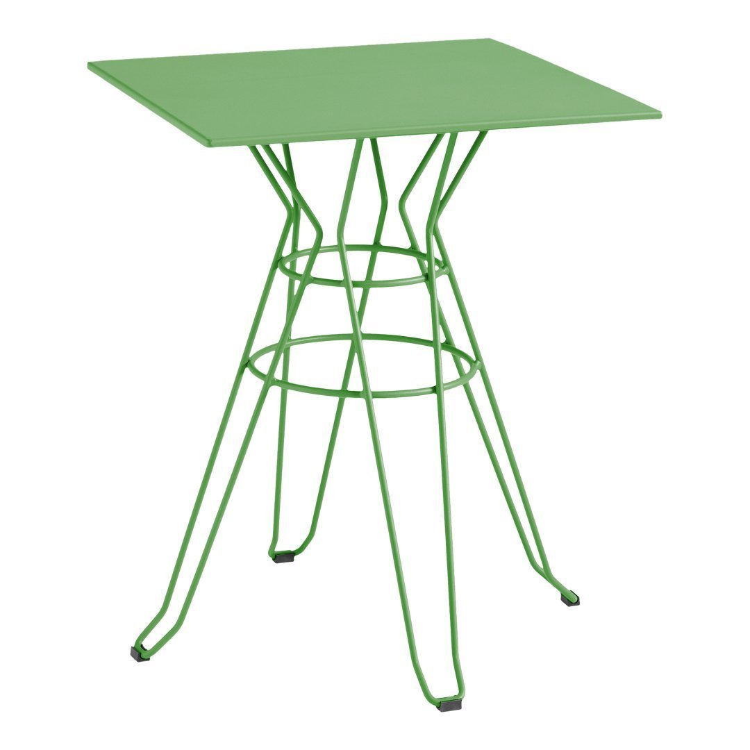 Green square side table with a geometric wire base, perfect for modern decor.