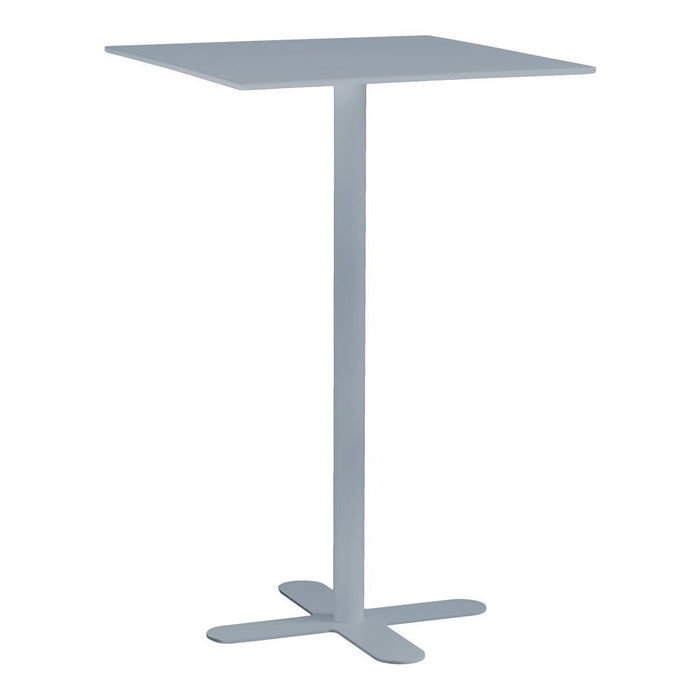 Minimalist square bar table in sleek light gray finish with a modern design and smooth surface.