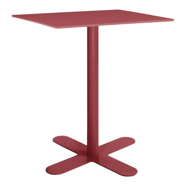 Red square top table with a modern design and a sleek base, perfect for contemporary spaces.