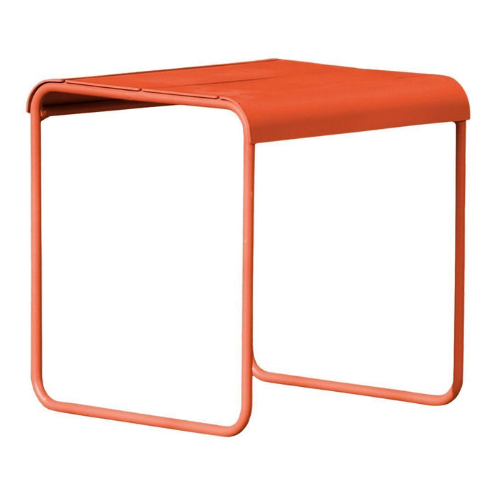 Orange metal side table with a sleek, minimalistic design and smooth finishes. Perfect for modern decor.