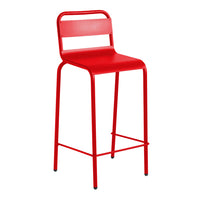 Bright red bar stool with a sleek, modern design and minimalistic lines. Ideal for contemporary spaces.