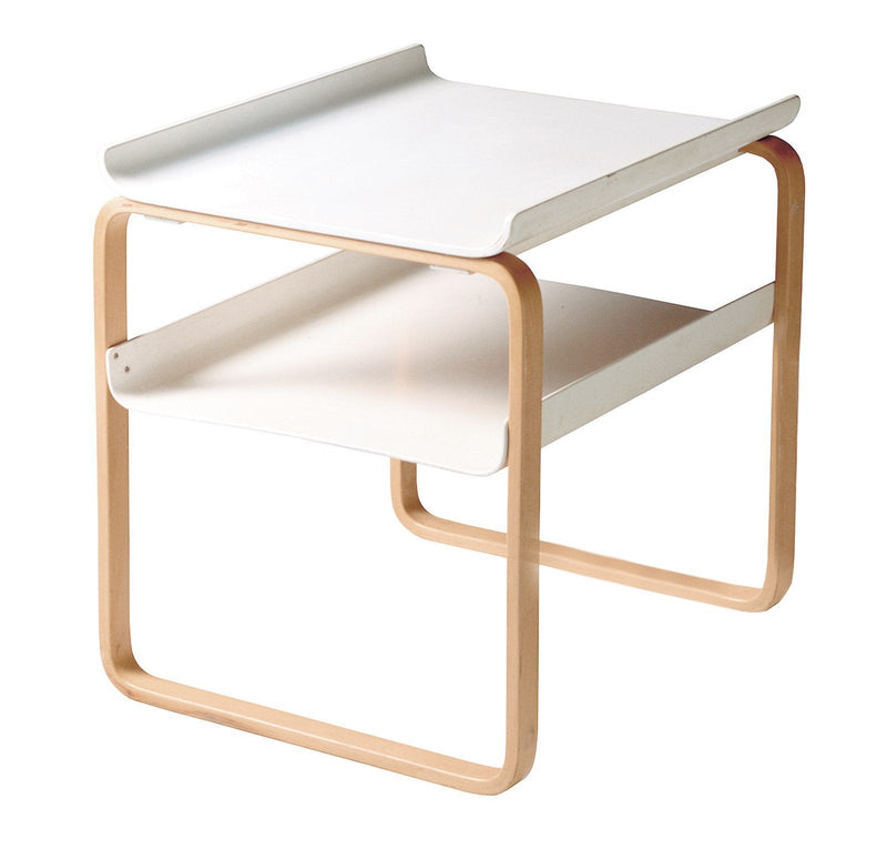 Minimalist white tabletop with natural wood legs, featuring a sleek, modern design and smooth surfaces.