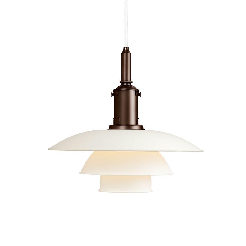 Three-tiered pendant lamp in creamy white with a sleek bronze finish, featuring a minimalist design.