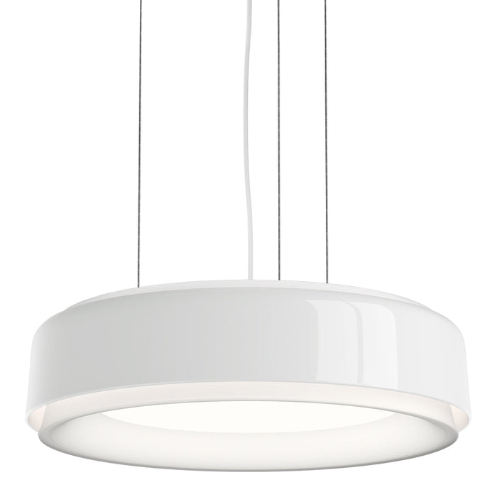 Sleek white pendant light with a smooth, glossy finish and minimalist design. Perfect for modern interiors.