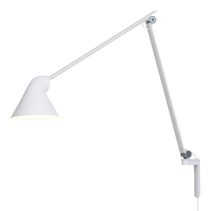 White adjustable lamp with a sleek, minimalist design and smooth finish, perfect for modern decor.