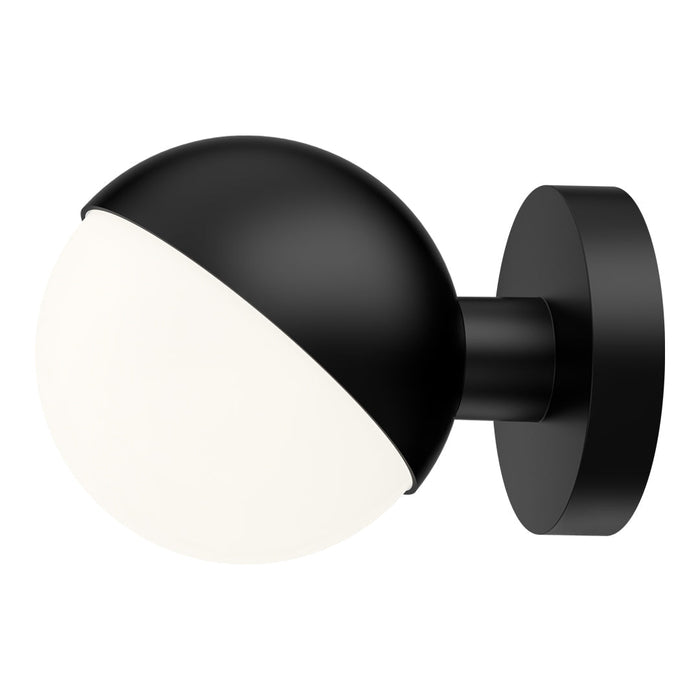 Black and white sphere wall light fixture with a sleek modern design and contrasting matte finishes.
