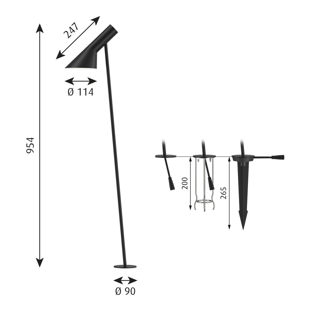 Sleek black floor lamp with minimalist design; features clean lines and modern geometric shapes.