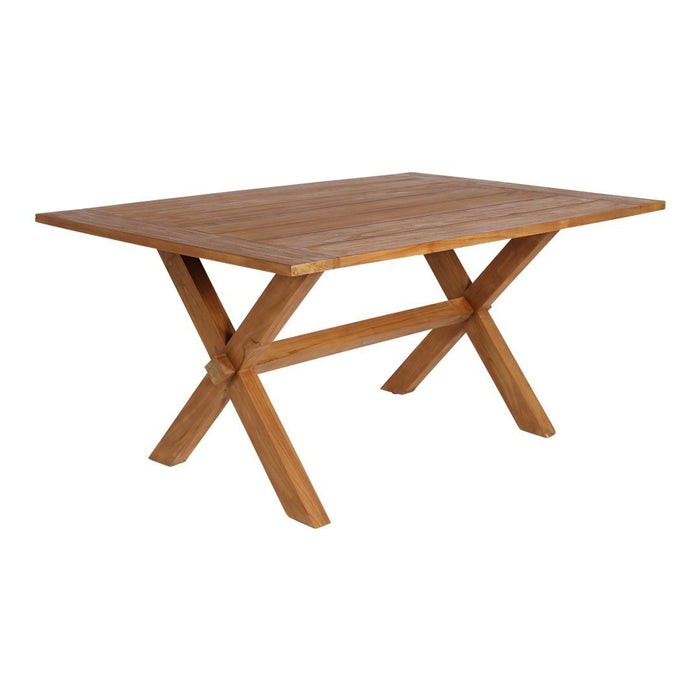 Natural wood dining table with a sleek, rectangular design and a warm, honey-brown finish.