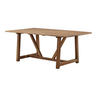 Natural wood finish dining table with a rustic brown color and simple, clean lines. Perfect for casual dining spaces.