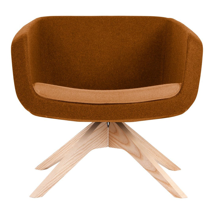 Brown upholstered chair with sleek wooden legs and a minimalist design. Ideal for modern home decor.