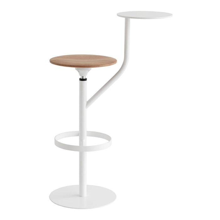 Modern white bar stool with a natural wood seat and a sleek, minimalist design. Ideal for contemporary decor.