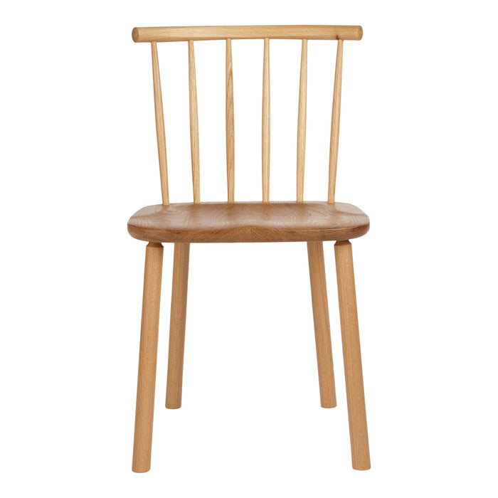 Natural wood chair with a light finish and simple vertical slats, showcasing a classic minimalist design.