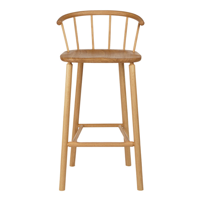 Natural wood bar stool with a light finish and a simple, minimalistic design. Ideal for modern decor.