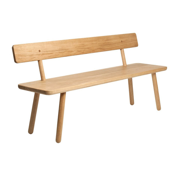 Light oak wooden bench with a simple, smooth design and natural finish, featuring clean lines and a minimalistic look.