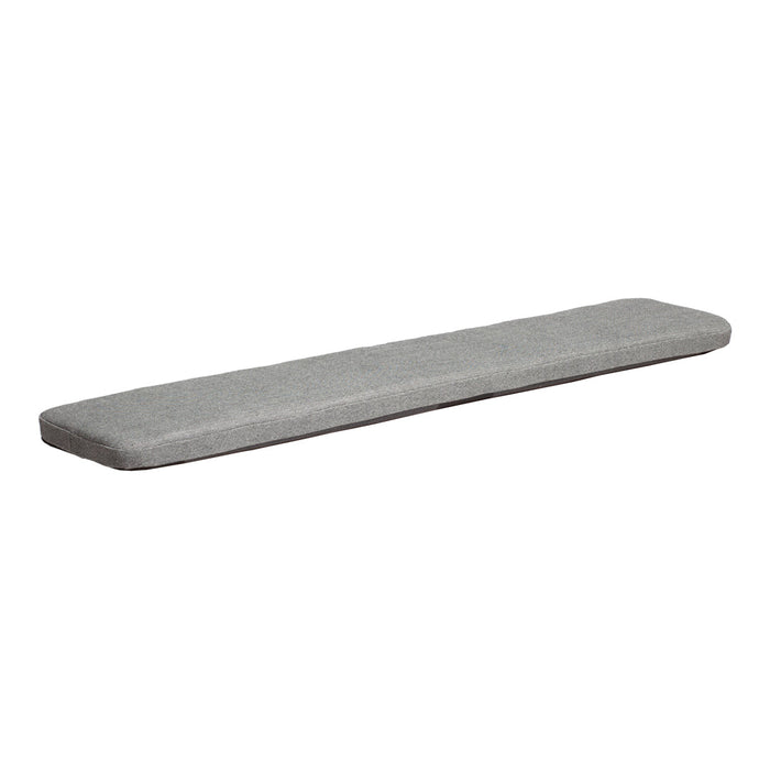 Gray upholstered bench cushion with a sleek, minimalist design, perfect for modern decor.