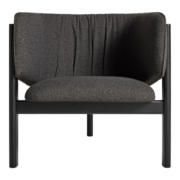Stylish dark gray armchair featuring textured fabric and a minimalist black frame. Perfect for modern interiors.