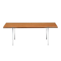 Natural wood finish with a striped pattern, complemented by sleek chrome legs. Perfect for modern decor.