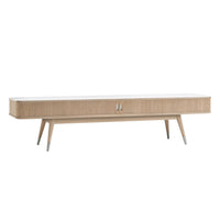 Light wood grain finish with sleek white top and tapered legs, perfect for modern decor.