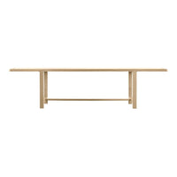 Light natural wood dining table with a sleek, minimalist design and smooth, uniform surface.