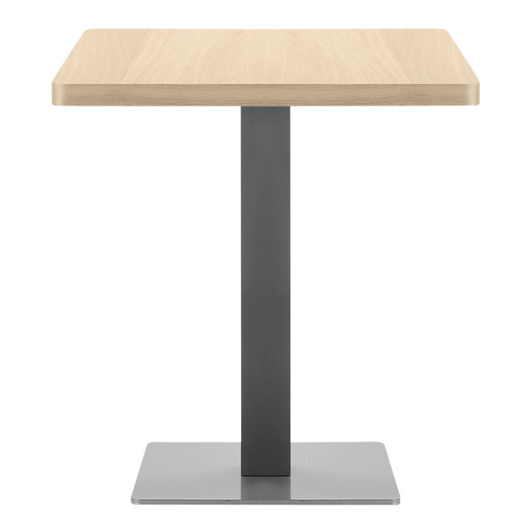 Light oak tabletop with a sleek gray metal base and square design, perfect for modern interiors.