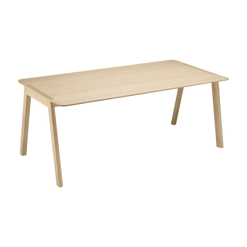 Light wood rectangular table with smooth finish and simple, modern design. Ideal for minimalistic decor.