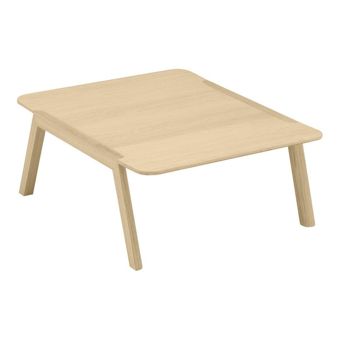 Light wood coffee table with a smooth, natural finish and minimalist design, featuring clean lines and a rectangular shape.