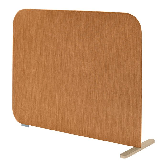 Warm, textured orange-brown partition with a smooth, rounded edge and a light wood base. Perfect for modern spaces.
