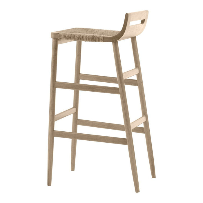 Natural wood bar stool with a light beige finish and smooth, minimalist design.
