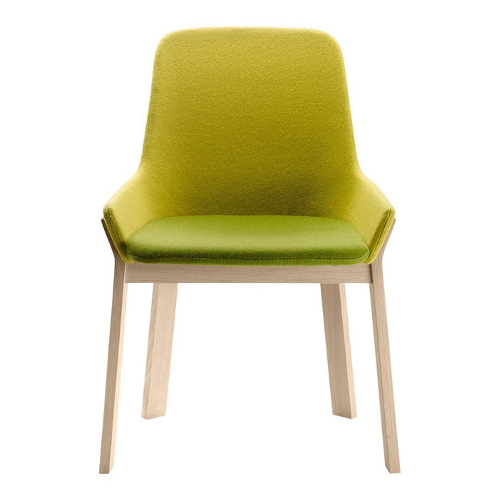 Green upholstered chair with a textured finish and light wooden legs, offering a fresh, modern aesthetic.