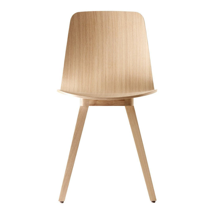 Light wood chair with a smooth, natural finish and a minimalist design, featuring clean lines and simple shapes.