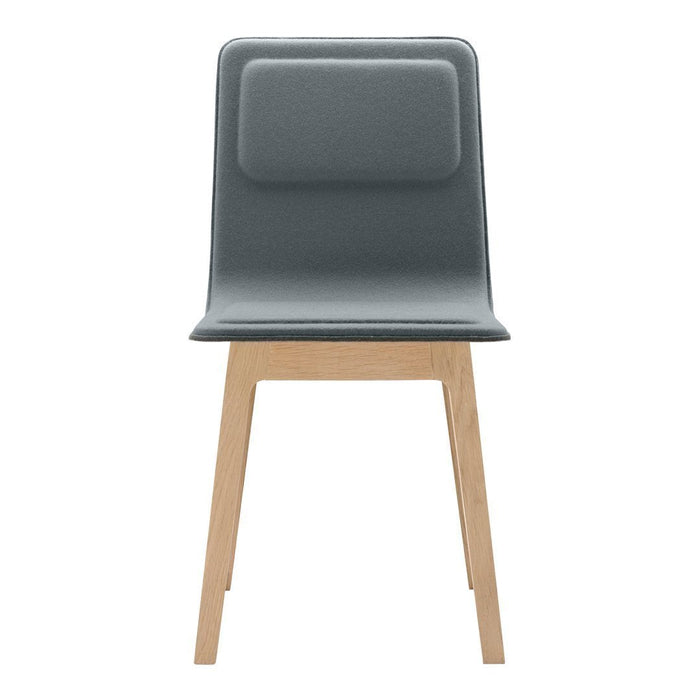 Modern gray chair with a smooth finish and natural wood legs, perfect for contemporary decor.