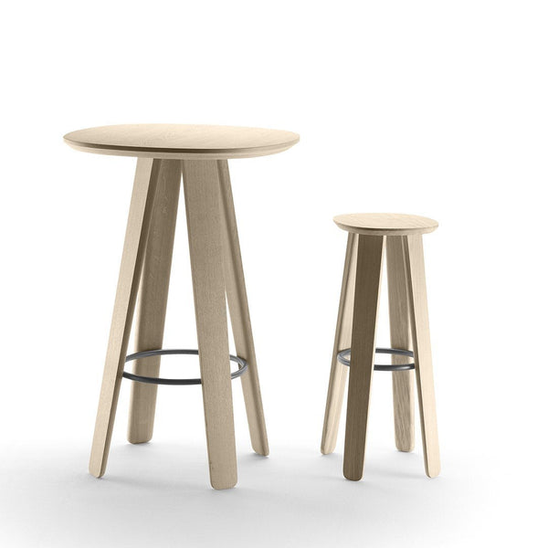 Light wooden bar table and stool set with minimalist design, featuring natural grain patterns and smooth finishes.