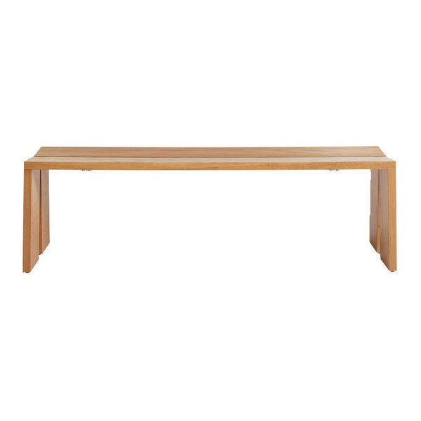 Light natural wood bench with a smooth finish and clean, minimalistic design featuring subtle, linear grain patterns.