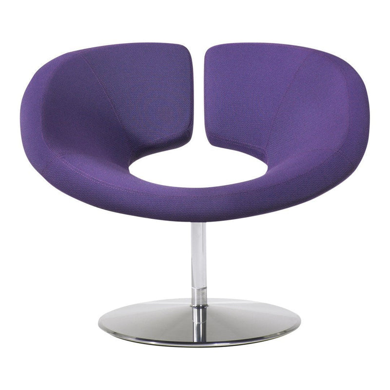 Purple modern chair with a smooth, curved design and a shiny chrome base. Ideal for contemporary decor.