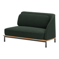 Dark green textured fabric sofa with sleek black legs and a light wood accent. Modern and stylish design.
