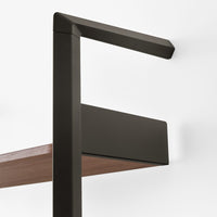 Dark brown metal frame with a warm wood shelf, perfect blend of contemporary and natural materials.