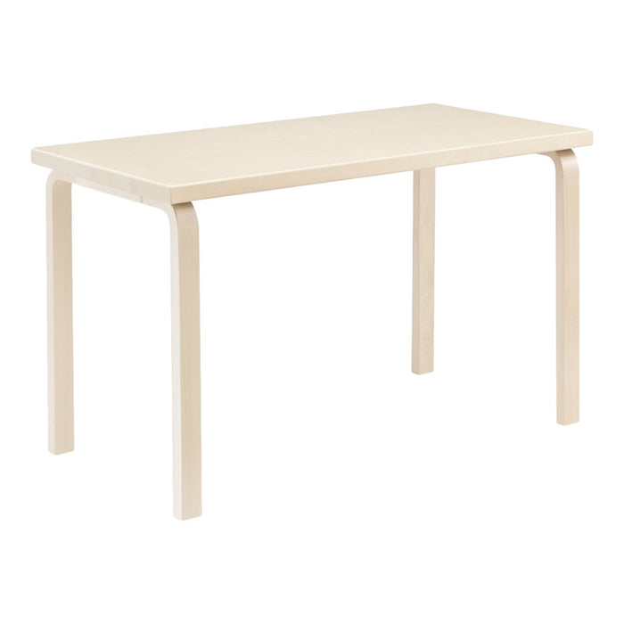 Light beige rectangular table with smooth, solid surface and rounded edges, perfect for modern interiors.