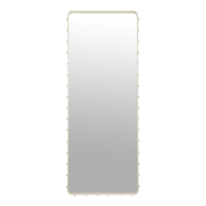 Tall rectangular mirror with a sleek, white frame and subtle dotted texture. Perfect for modern decor.