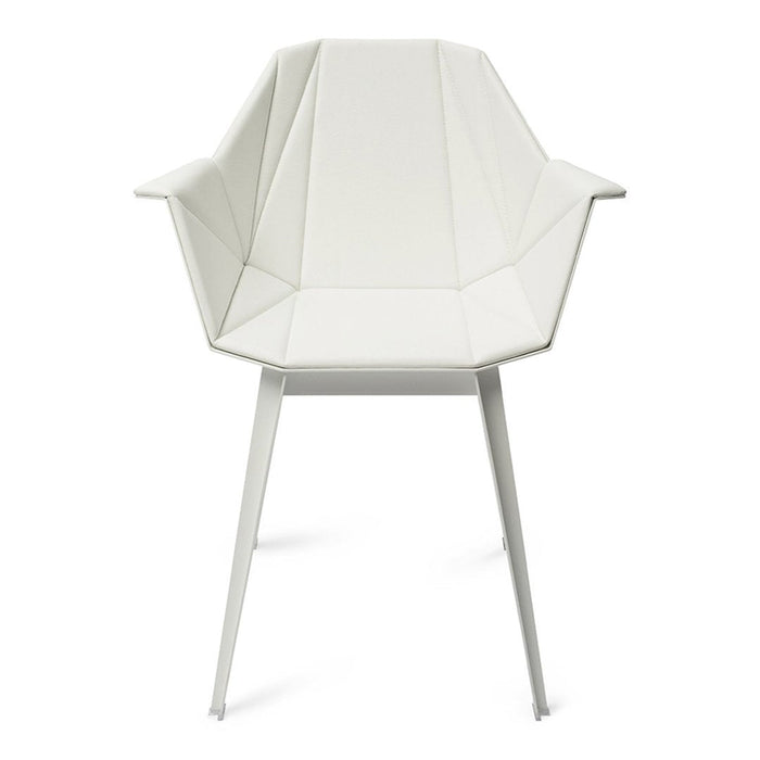 Geometric white chair with a sleek, modern design and angular patterns, perfect for contemporary decor.